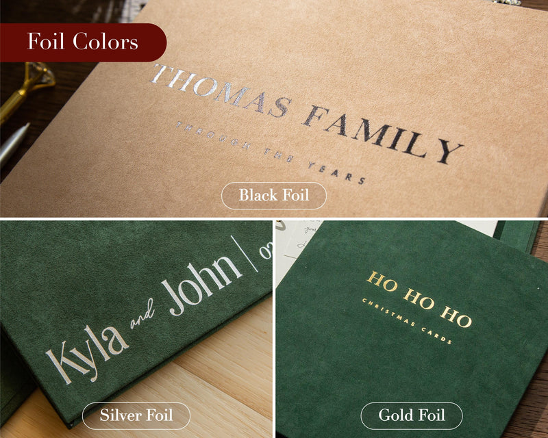 Personalized Holiday Binder w/ Foil Text - Custom Christmas Photo Album, Velvet Family Memory Book