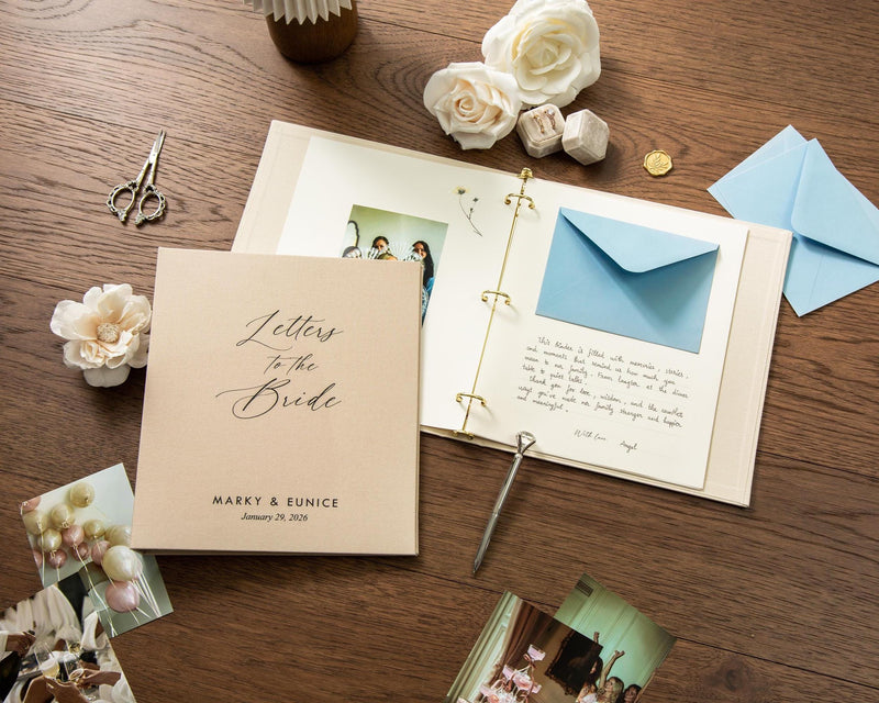 Letters to the Bride Scrapbook Binder - Custom Linen Bachelorette Bridal Shower Linen Guestbook Wedding Keepsake Gift Optional 4x6 Envelopes