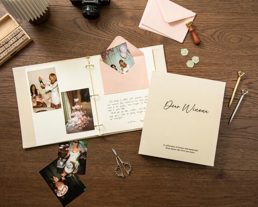 Dear Bride Scrapbook Binder w/ 20 Pages (D2) - Letters to the Bride-to-be Personalized Linen Bridal Shower Guest Book Kit Best Friend Gifts