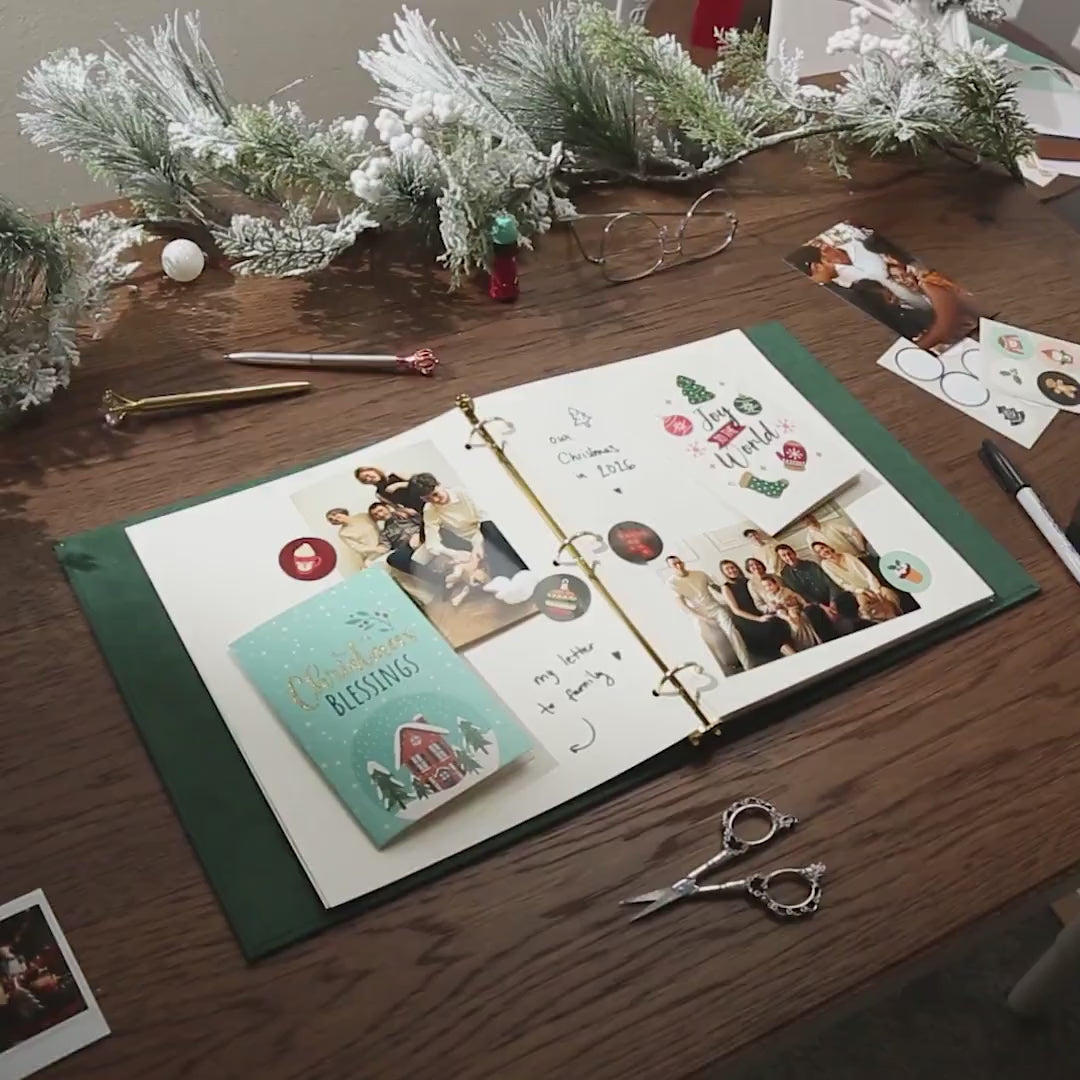 Personalized Holiday Binder w/ Foil Text - Custom Christmas Photo Album, Velvet Family Memory Book