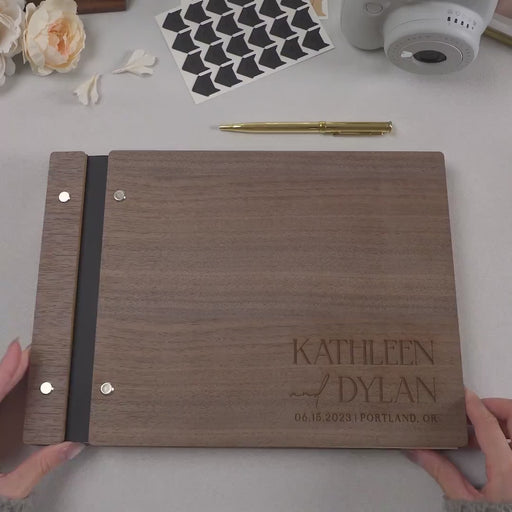 Engraved Premium Photo Guest Book (Design 4) - Wooden Personalized Wedding Album, Minimal Photo Guest Book for Mini Instant Film Photos